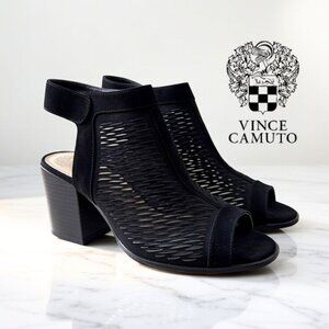 Vince Camuto Lavette Perforated Peep Toe Booties Black Suede Size 10M
